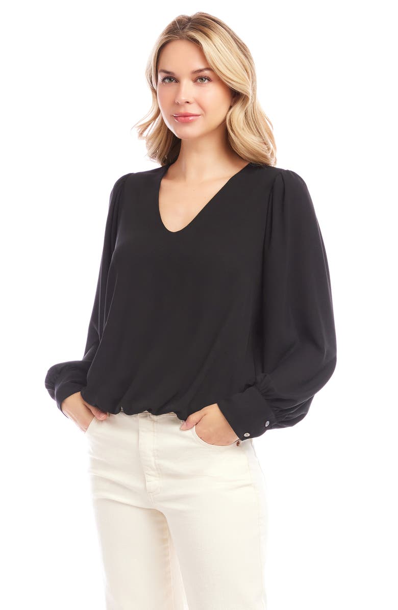 Karen Kane Puff Sleeve V-Neck Crepe Top, Alternate, color, Black