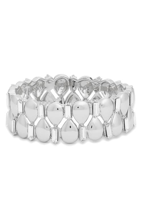 Open Edit Crystal Embellished Teardrop Stretch Bracelet in Clear- Rhodium 