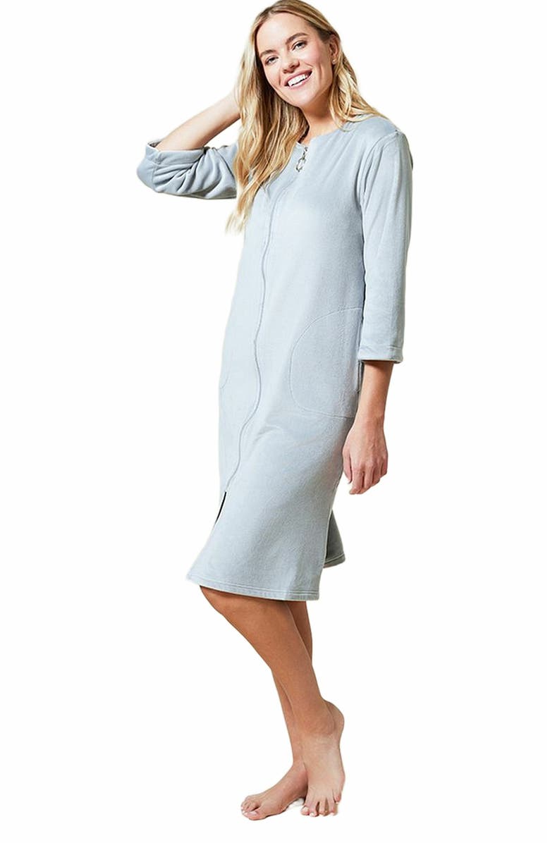 Softies Serenity 3/4 Sleeve Short Zip Robe, Alternate, color, Grey