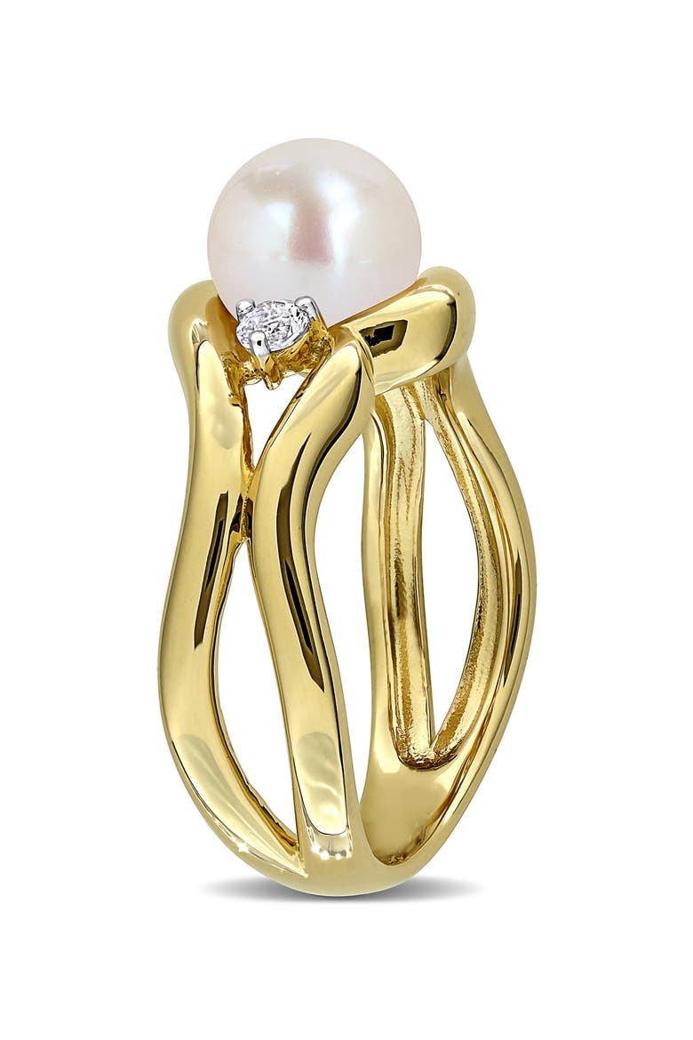 7-7.5mm Cultured Freshwater Pearl & White Sapphire Open Band Ring, Alternate, color, WHITE