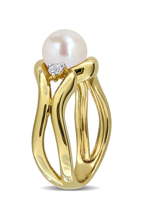 Delmar 7-7.5mm Cultured Freshwater Pearl & White Sapphire Open Band Ring In Gold