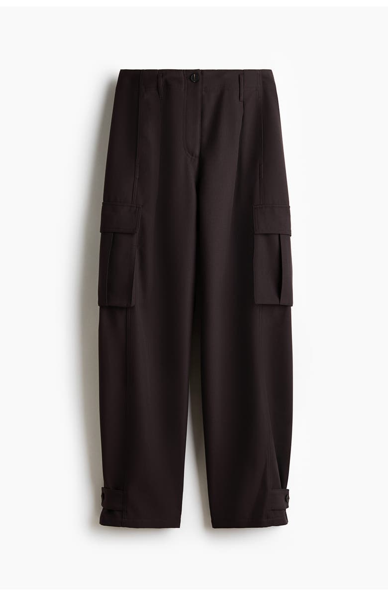 H&M Barrel-leg Cargo Trousers, Main, color, Dark Brown