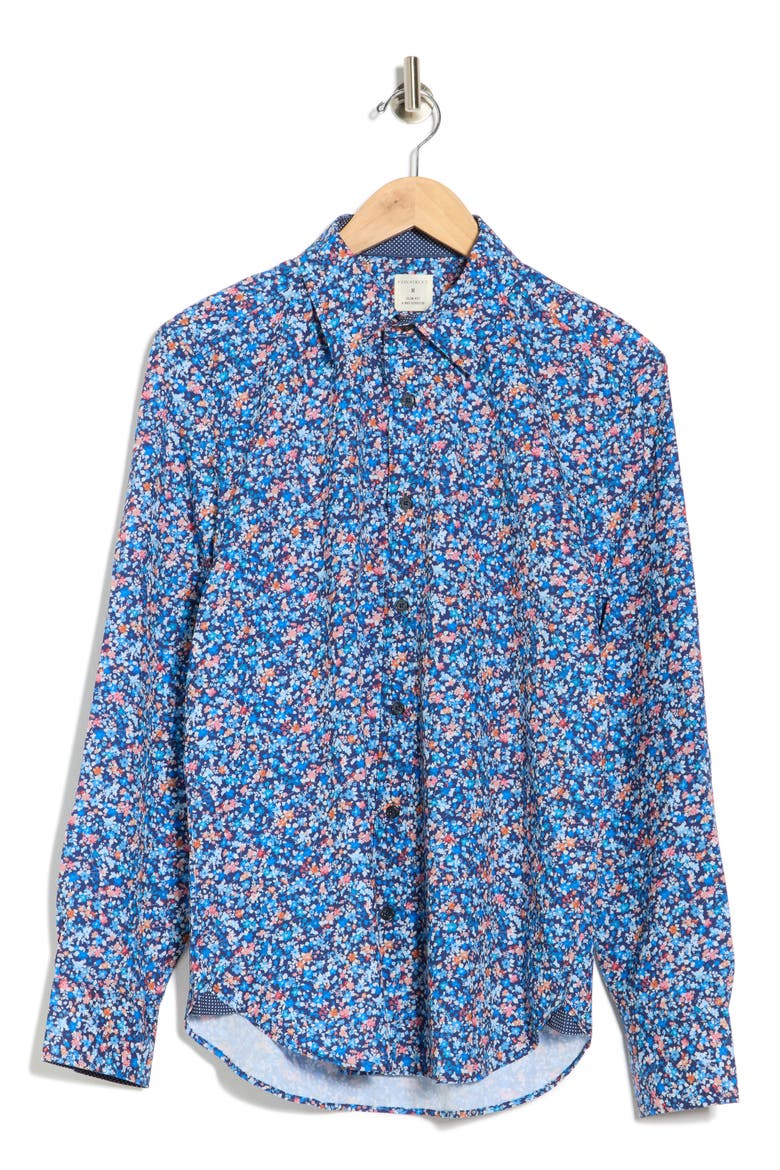 Floral Print Stretch Dress Shirt, Alternate, color, NAVY/ RED