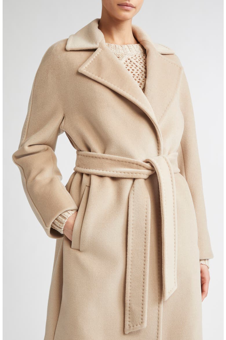 Scire Belted Virgin Wool Wrap Coat, Alternate, color, BEIGE