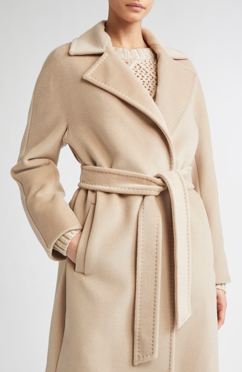 Max Mara Studio Scire Belted Virgin Wool Wrap Coat, Alternate, color, Beige