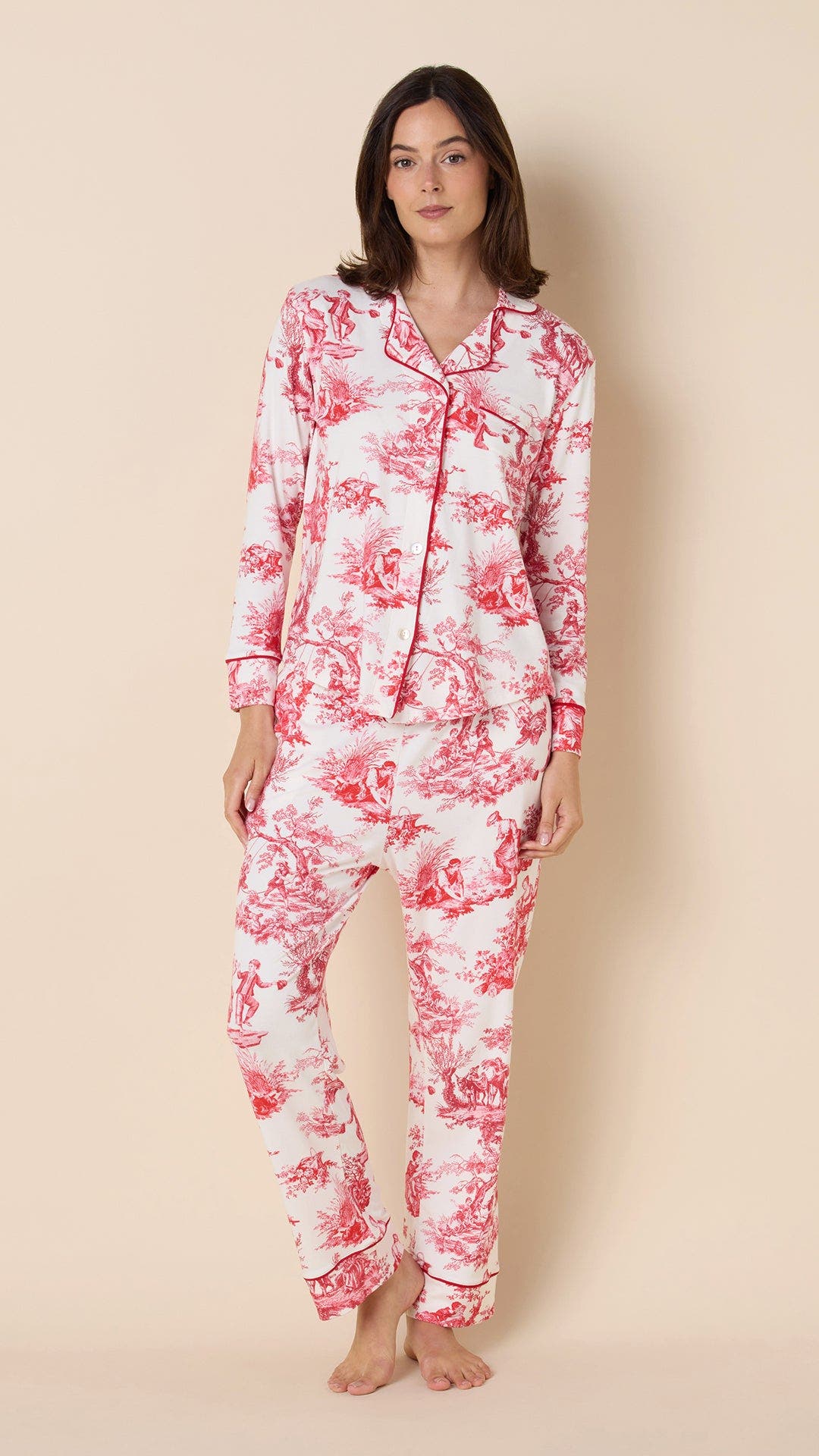 The Cat's Pajamas Pima Knit Pajama Print Set In Neutral