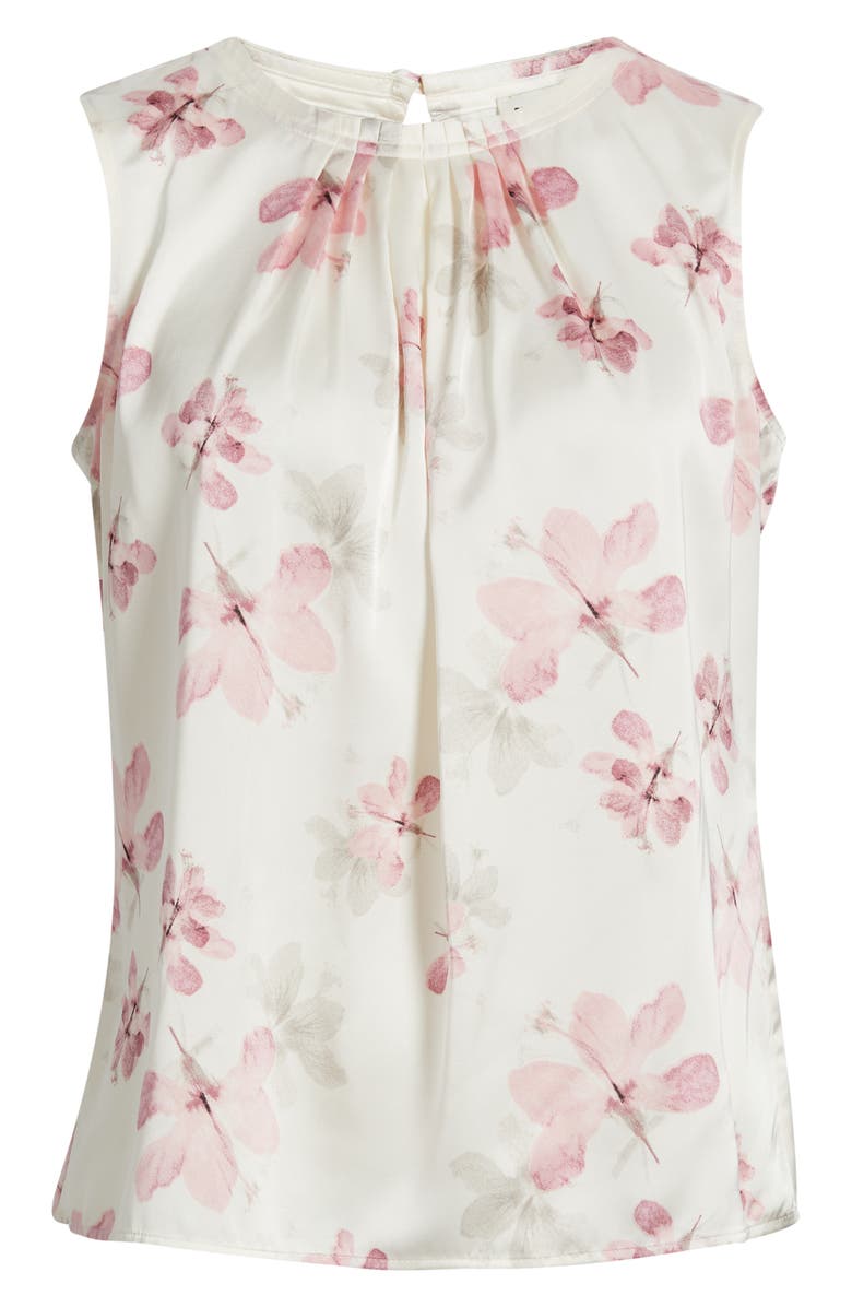 Anne Klein Print Sleeveless Pleat Top, Alternate, color, White Dove Multi