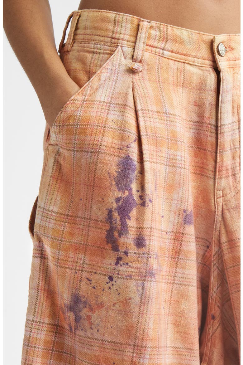 Jesse Plaid Pleated Cotton Wide Leg Carpenter Shorts, Alternate, color, OVERDYED ORANGE PURPLE PLAID