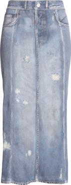 Acne Studios Etty Denim Trompe l'Oeil Cotton Midi Skirt