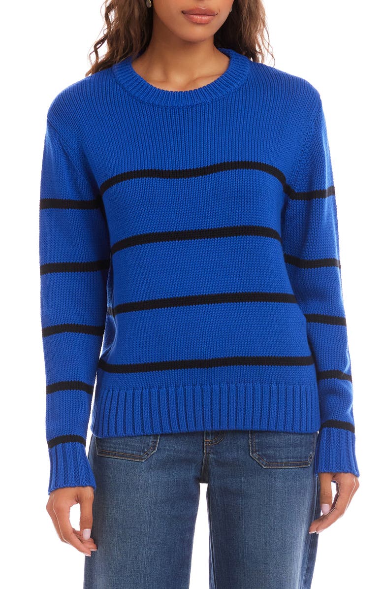 Karen Kane Stripe Crewneck Sweater, Main, color, Sapphire/ Black