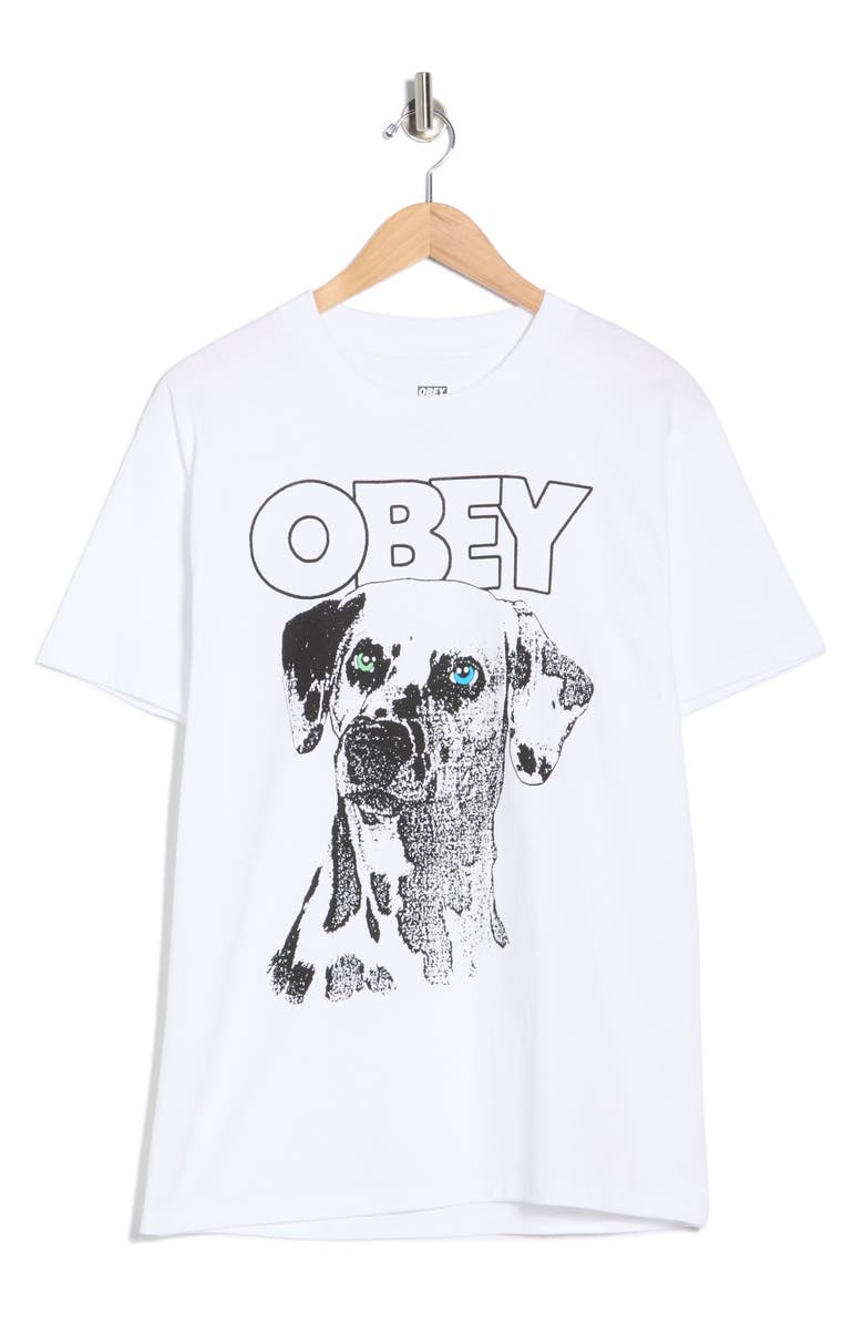 Obey Logo Dalmatian Graphic T-Shirt, Main, color, White