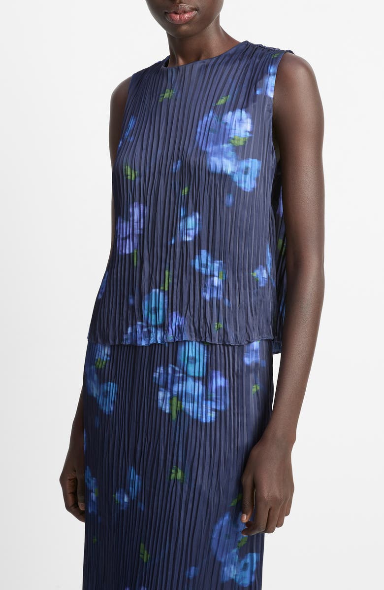 Vince Poppy Blur Crushed Pleated Sleeveless Top, Alternate, color, Midnight