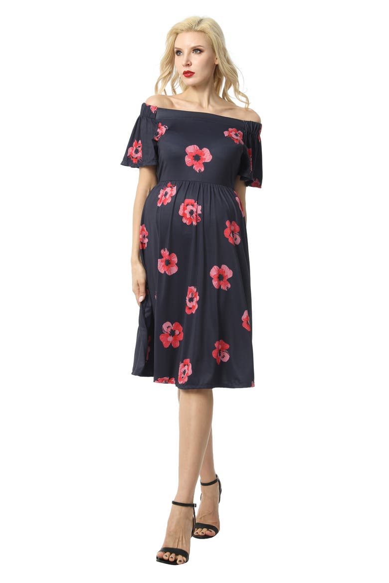 Pamela Off the Shoulder Maternity Dress, Alternate, color, NAVY