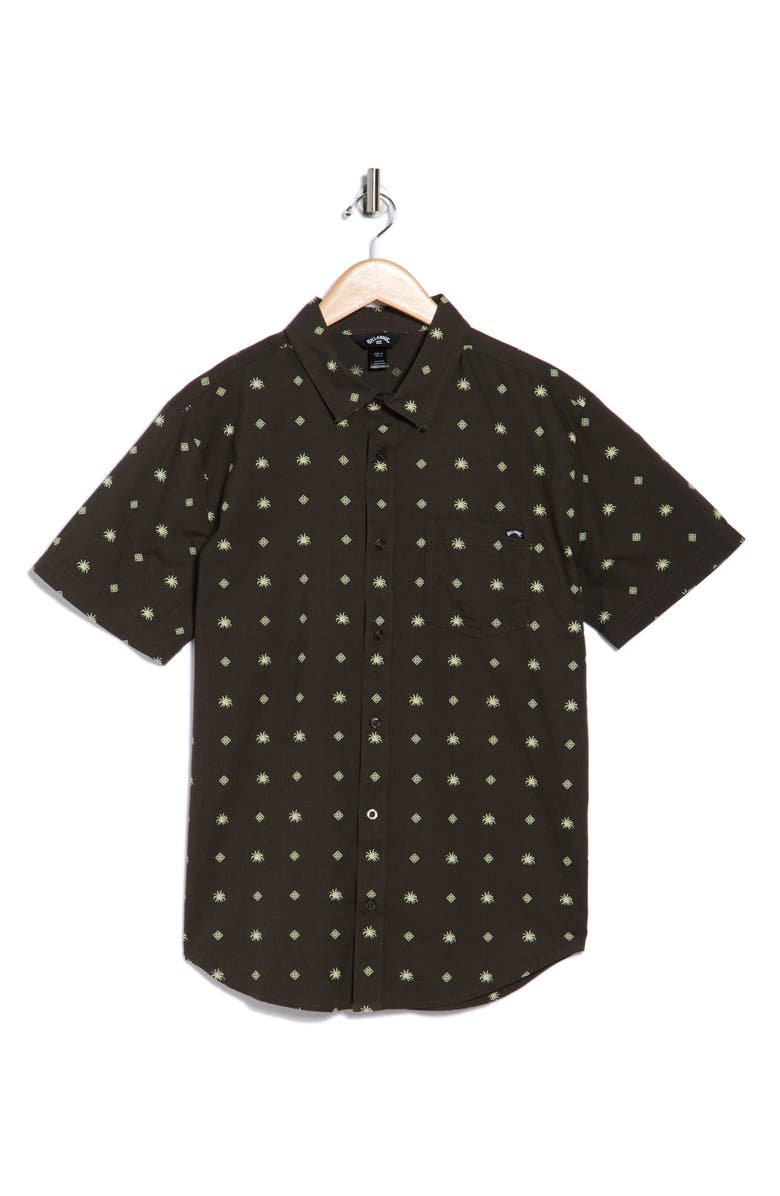 Billabong Aloe How Are You Short Sleeve Cotton Button-Up Shirt, Alternate, color, Charcoal Heather