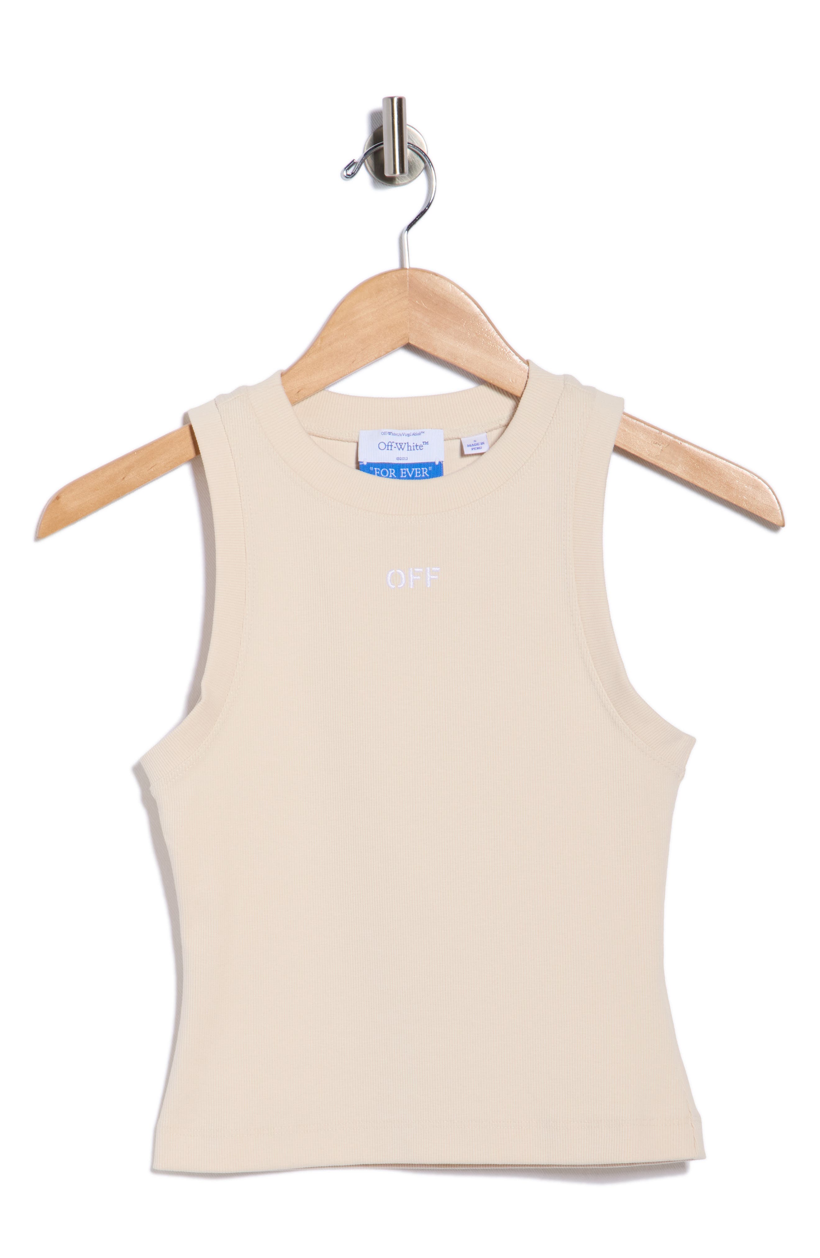 Off-White Row Cotton Blend Ribbed Tank