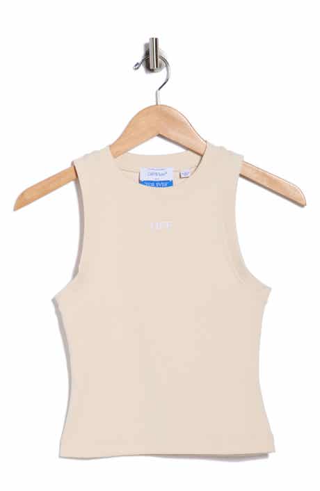 Off-White Row Cotton Blend Ribbed Tank