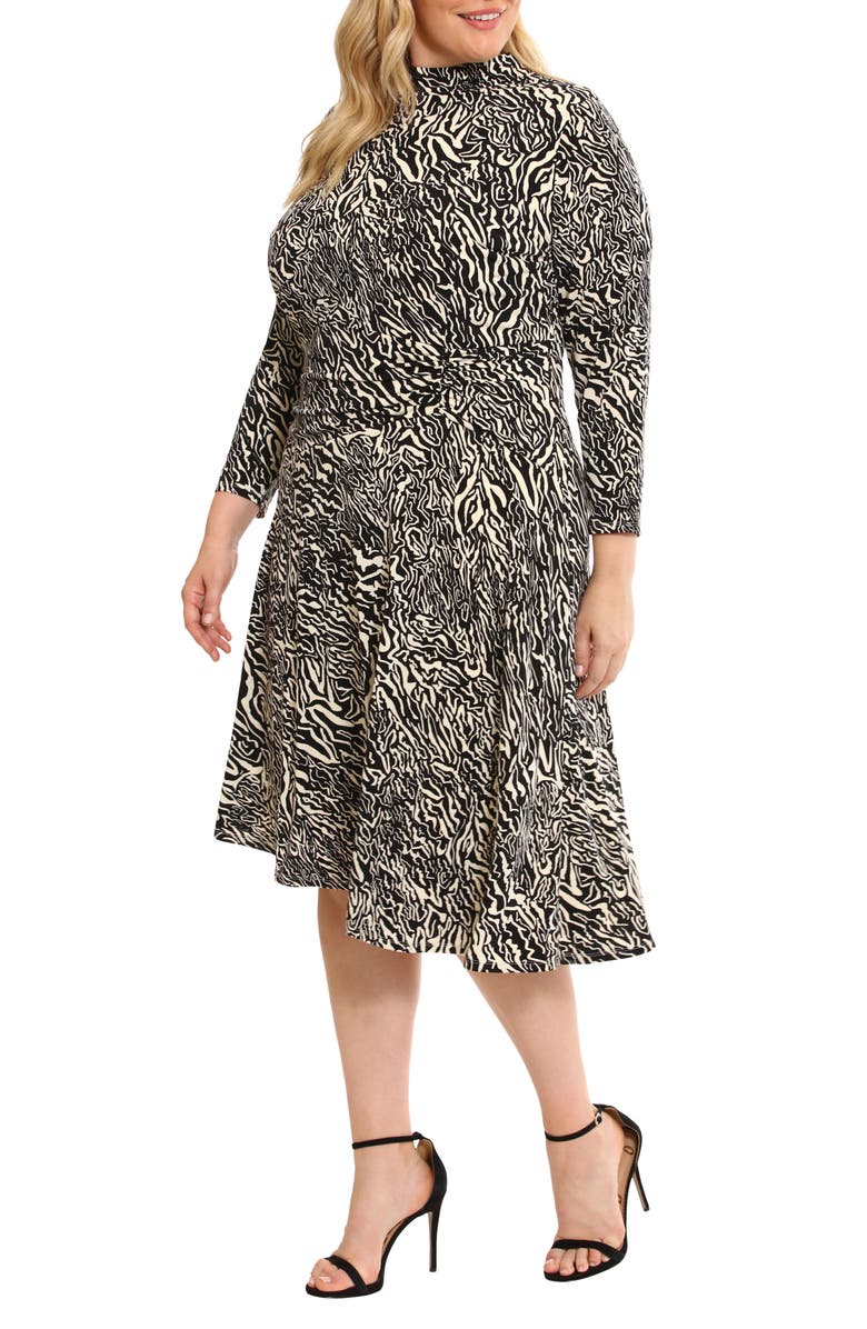 Maggy London Abstract Print Long Sleeve Asymmetric Hem Dress, Alternate, color, 