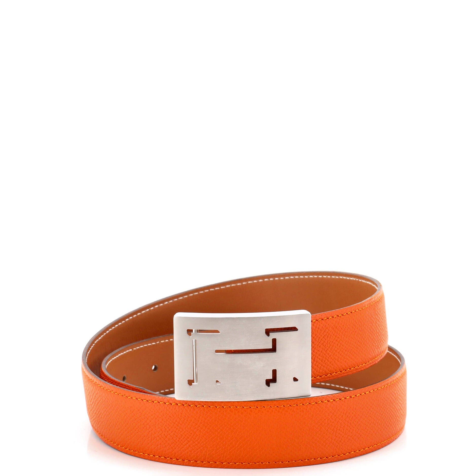 Pre-Owned Hermes Lucky H Belt Leather Medium, Main, color, Orange