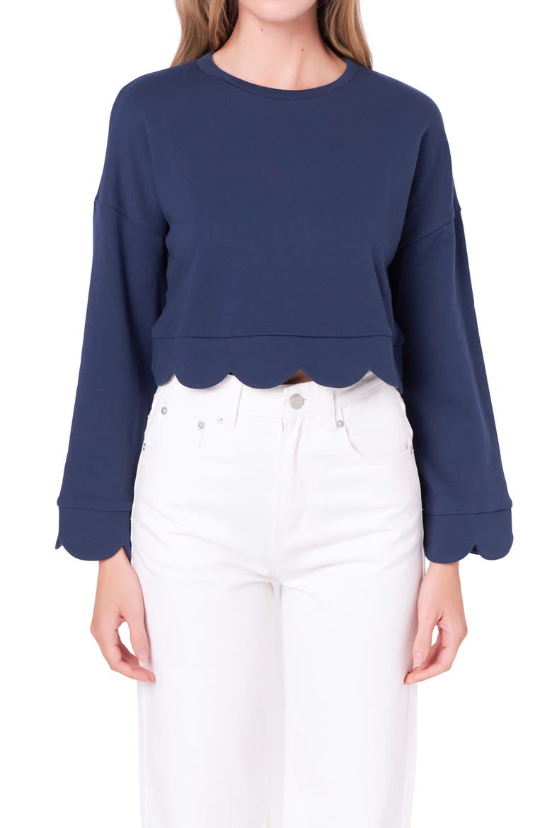 Scallop Crop Knit Top, Alternate, color, NAVY