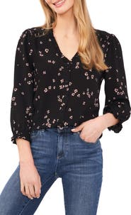 CeCe Floral Ruffle Button-Up Top