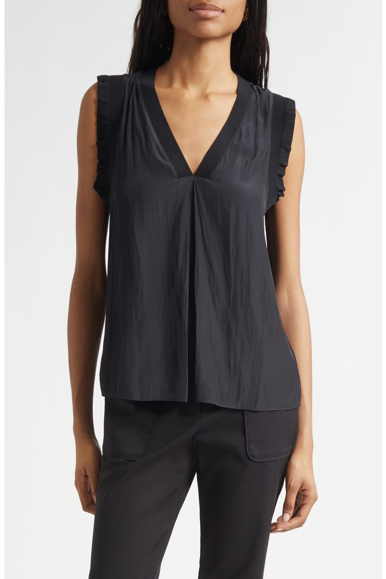 Zandra Ruffle Trim Sleeveless Top, Main, color, BLACK