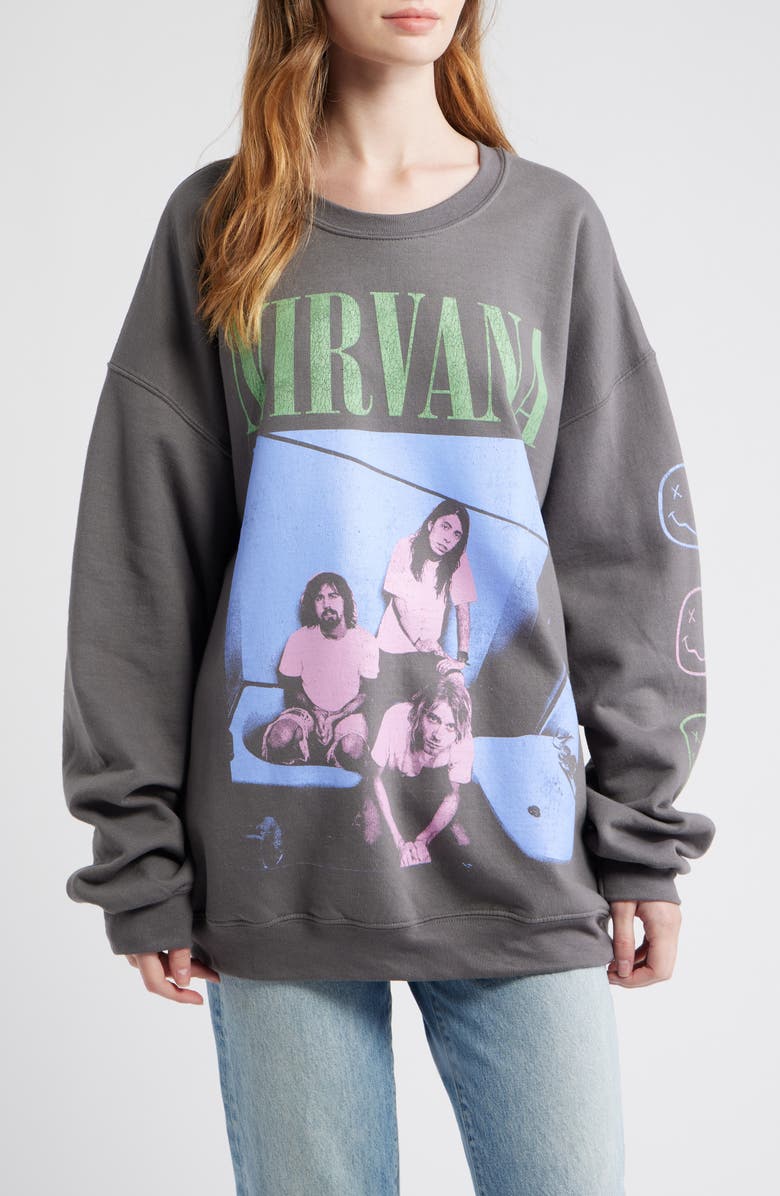 Merch Traffic Nirvana Cotton Blend Sweatshirt, Main, color, Charcoal