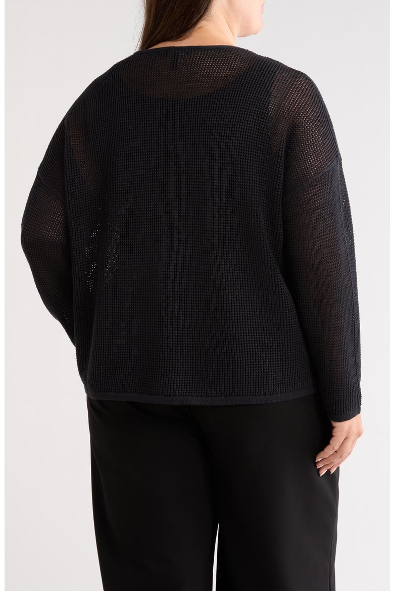 V-Neck Open Knit Sweater, Alternate, color, BLACK