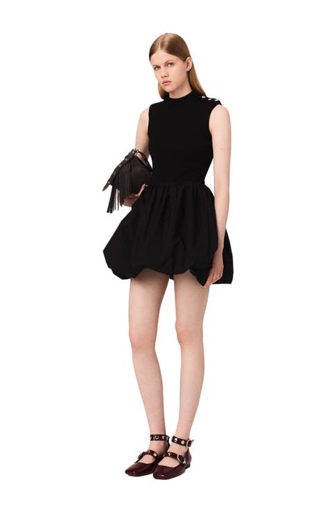 Mini ribbed knit and taffeta dress