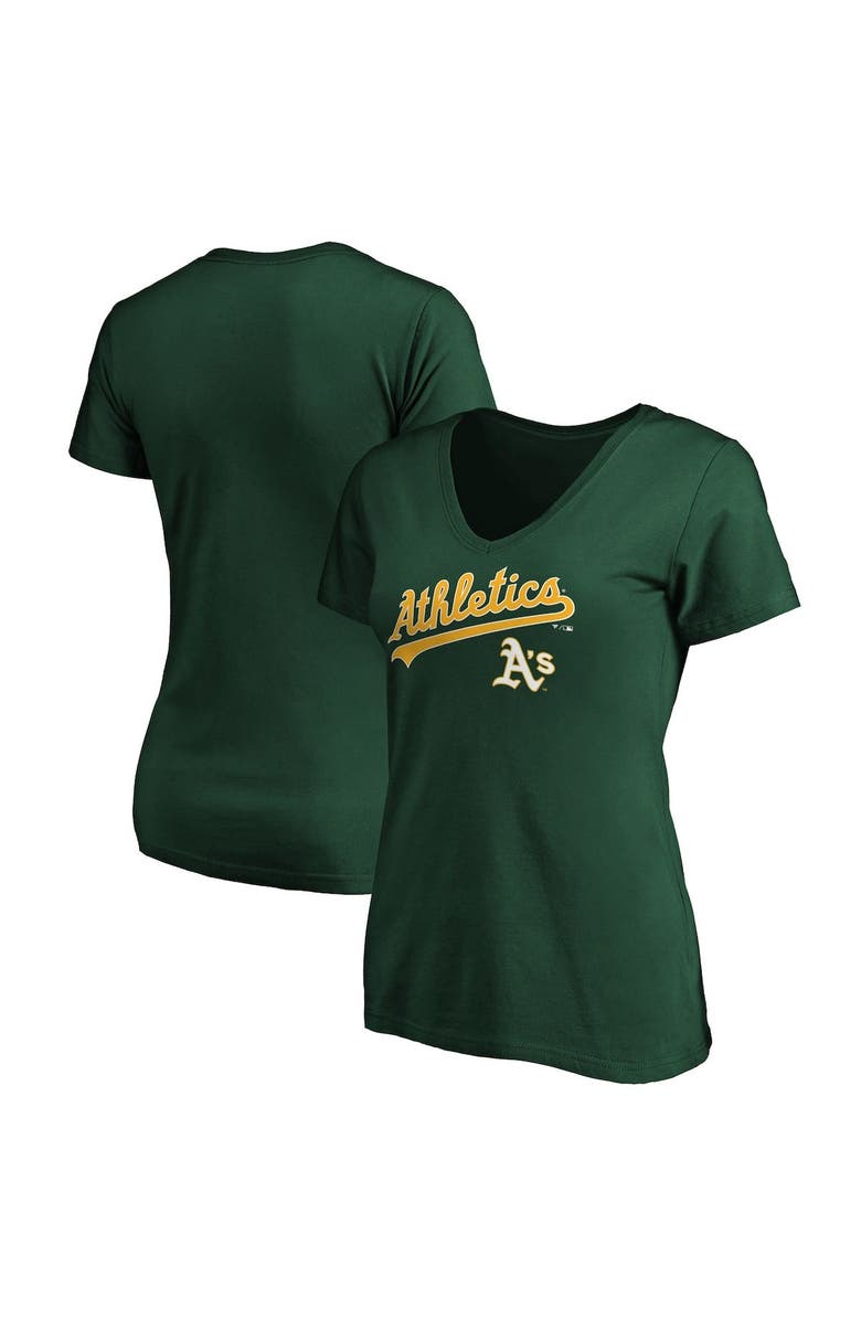 FANATICS Women's Fanatics Branded Green Oakland Athletics Team Logo Lockup V-Neck T-Shirt, Main, color, 
