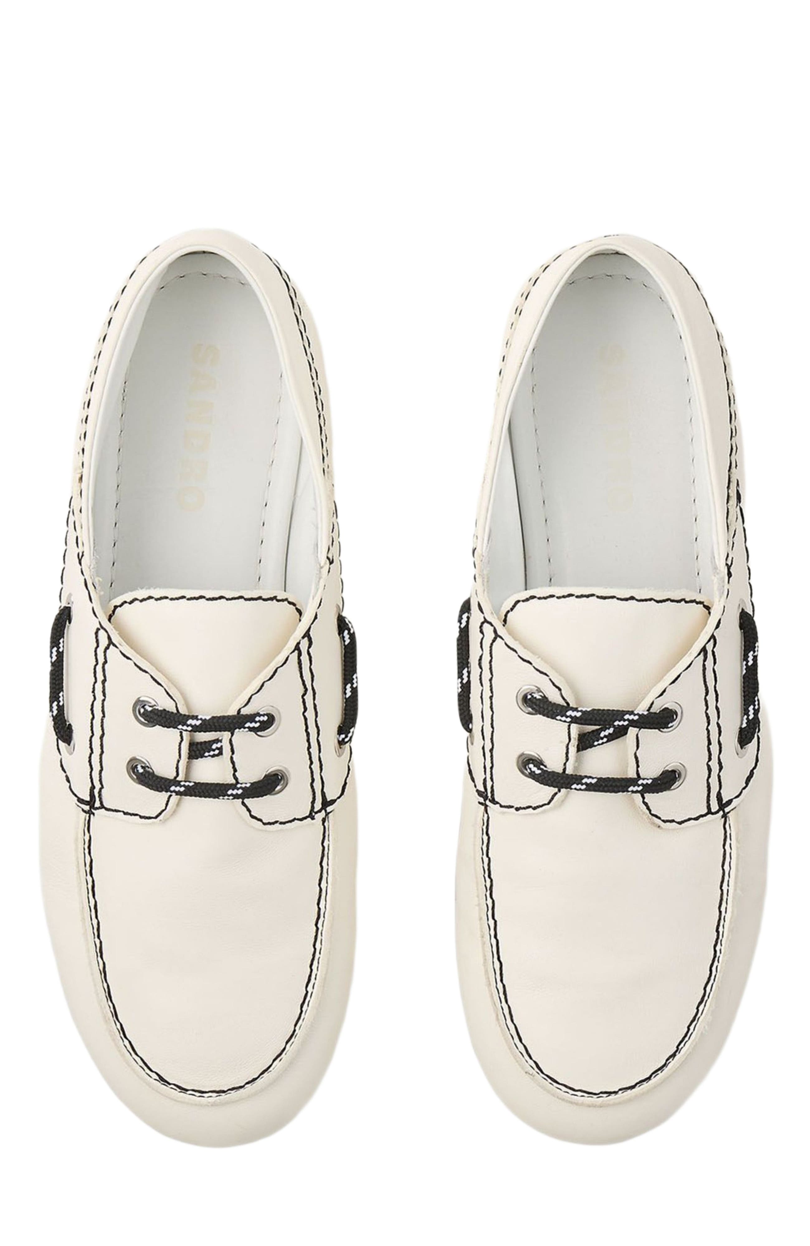 SANDRO Leather boat shoe loafers, Alternate, color, 