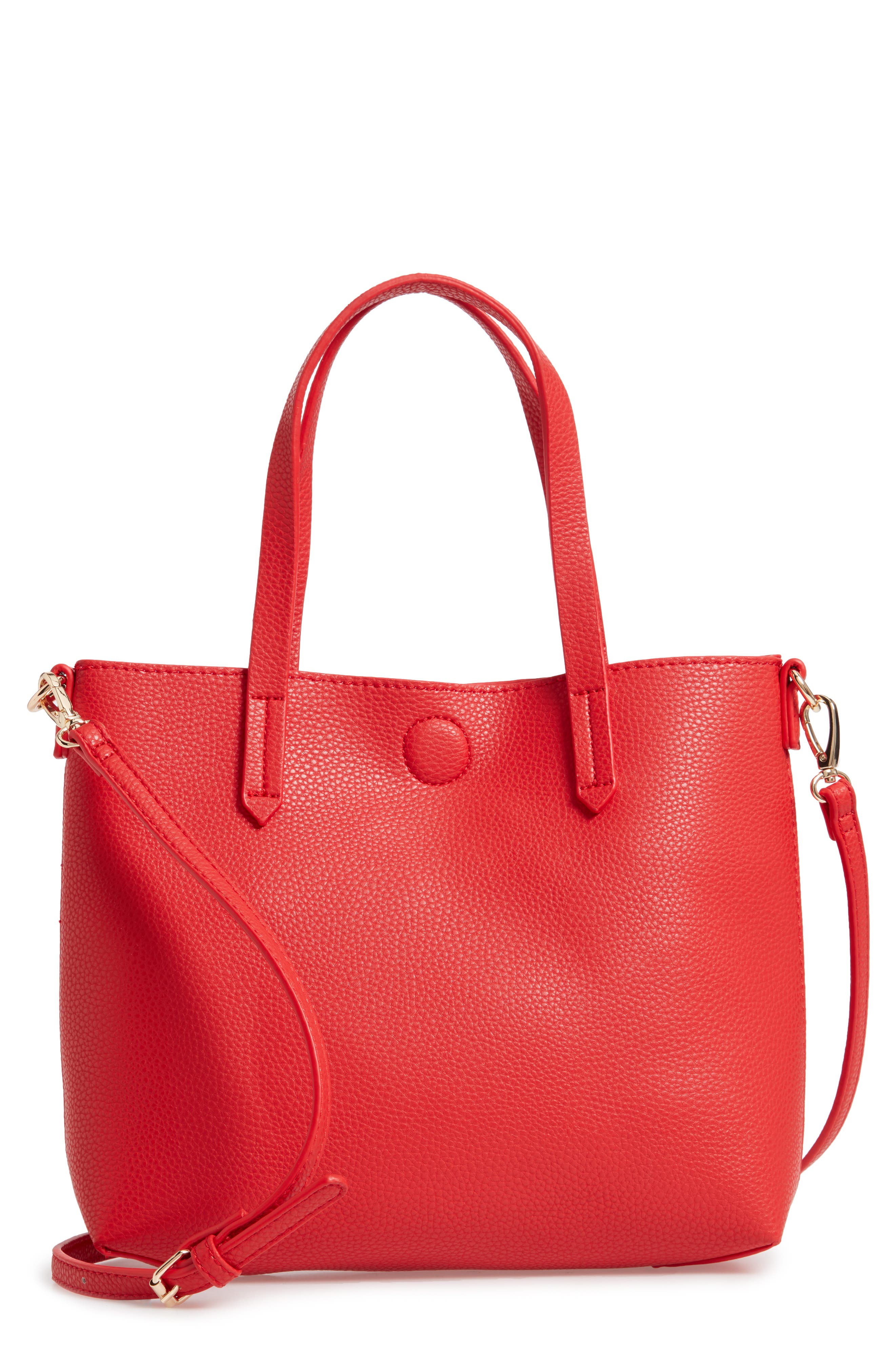 Faux Leather Crossbody Bag, Main, color, RED/ FUCHSIA