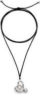 UNODE50 Long Silk-Effect Cord Pendant with Sterling Silver-Plated Central Heart with Clear Crystal