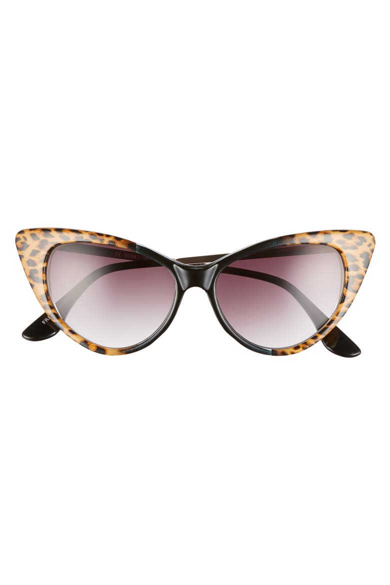 62mm Leopard Print Cat Eye Sunglasses, Alternate, color, LEOPARD/ BLACK
