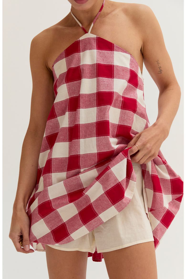 Gingham Halter Romper Dress, Alternate, color, Red