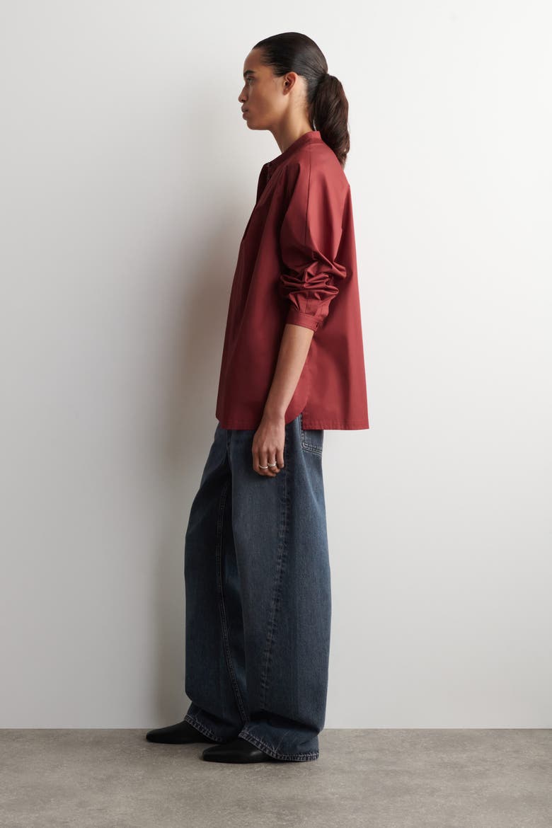 Grandad-Collar Cotton Shirt, Alternate, color, RED