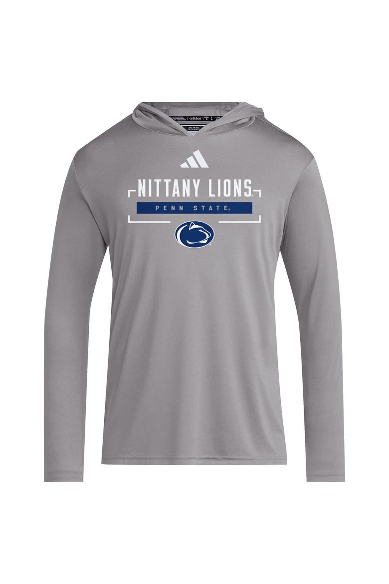 Men's adidas Gray Penn State Nittany Lions D4T Long Sleeve Hooded T-Shirt, Main, color, Gray
