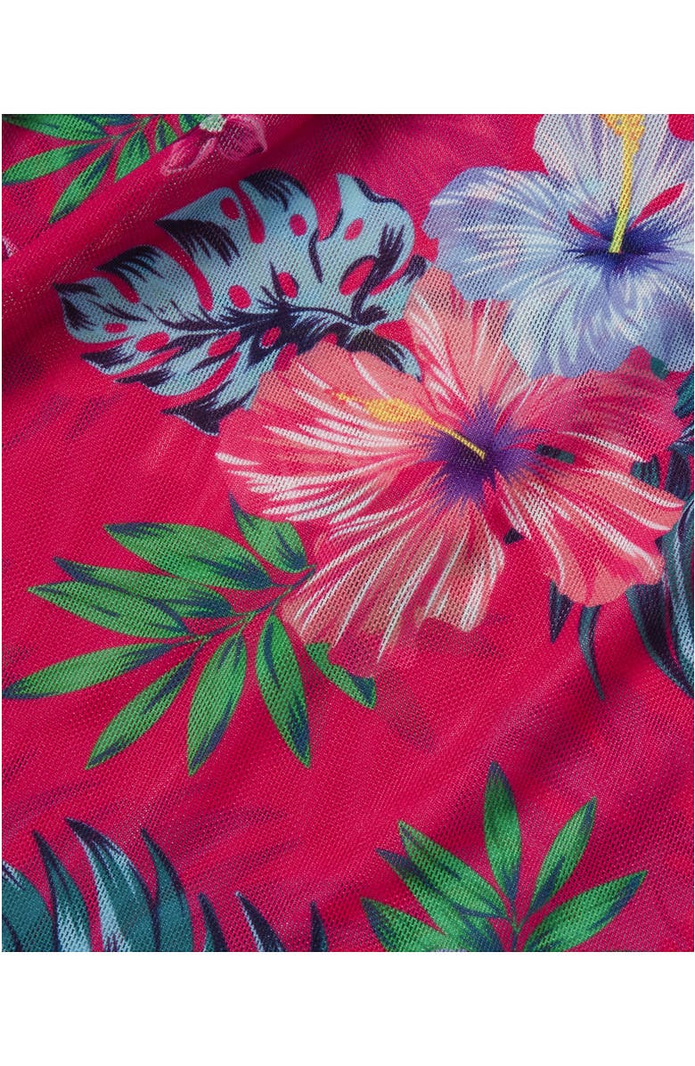 Lands' End Girls Short Sleeve Mesh Cover Up, Alternate, color, Hot Pink Palm