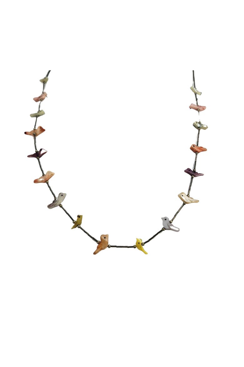 Vintage 1970s Mother of Pearl Fetish Bird Necklace, Main, color, Pink