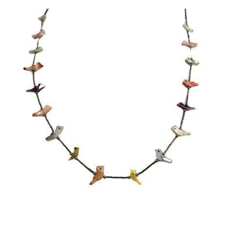Vintage 1970s Mother of Pearl Fetish Bird Necklace
