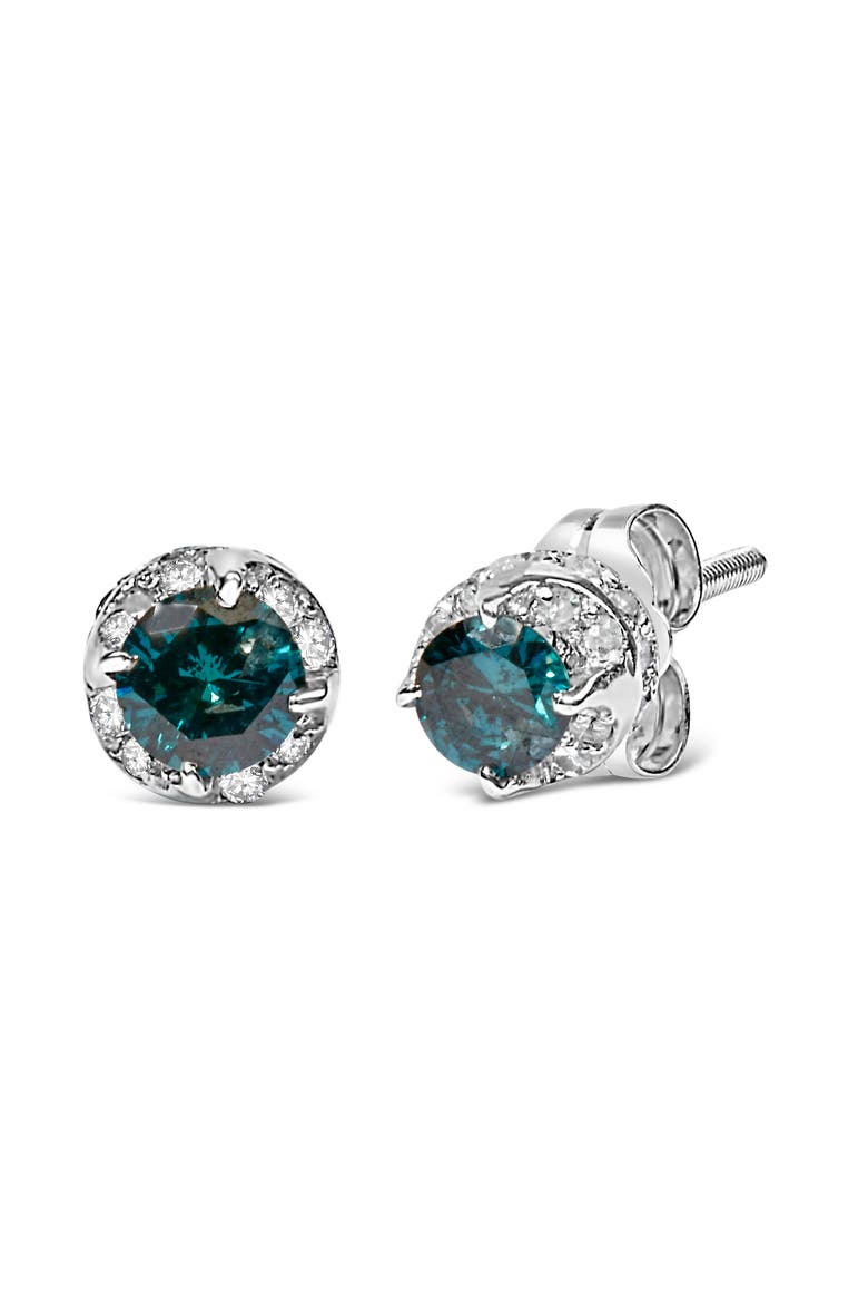 14K White Gold 1/2 cttw White and Treated Blue Round Diamond Earrings, Alternate, color, White