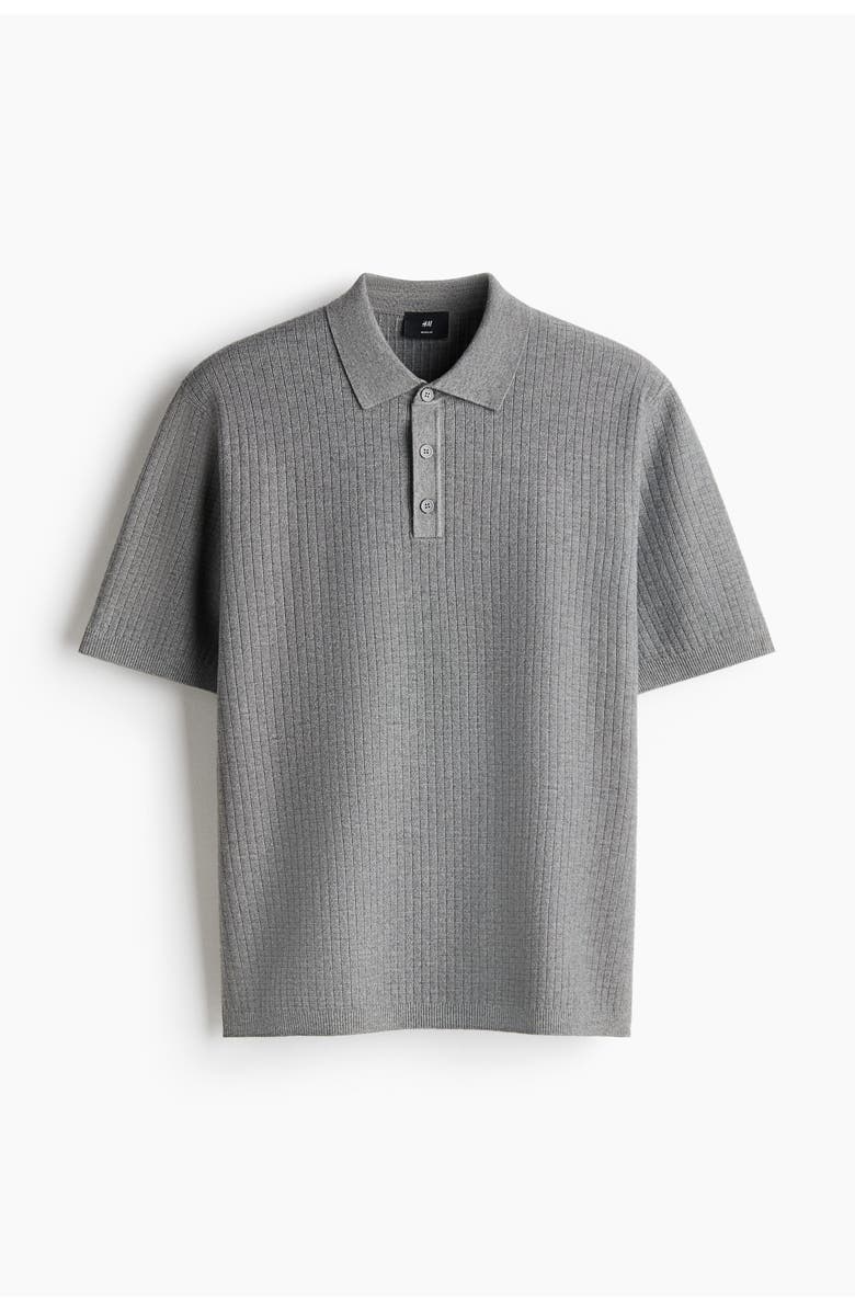 H&M Regular Fit Textured-knit Polo Shirt, Main, color, Gray