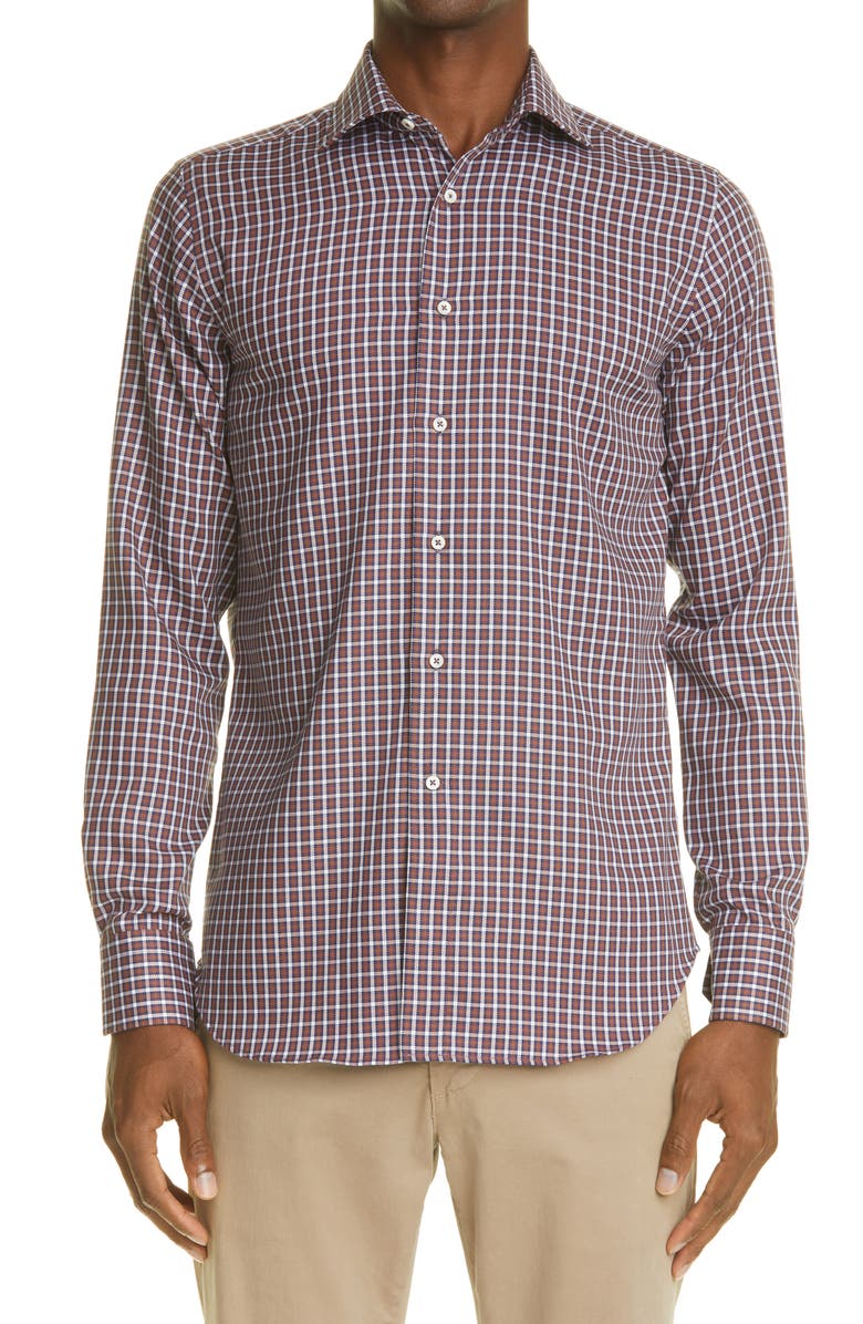 Canali Travel Plaid Non-Iron Cotton Dress Shirt, Main, color, 