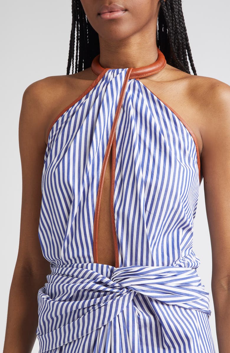 Johanna Ortiz Centro Del Cielo Stripe Halter Dress, Alternate, color, Off White / Blue