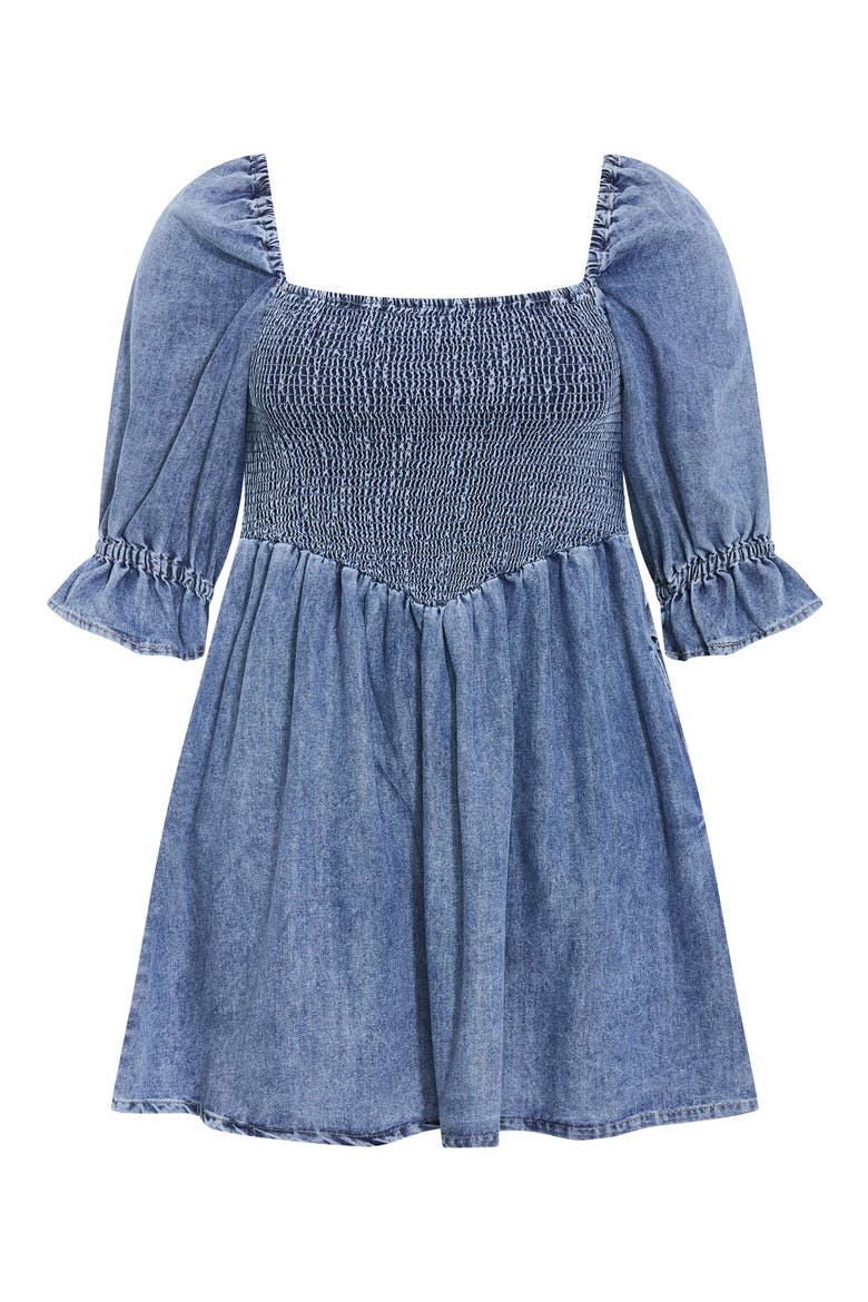 Kaitlyn Smocked Denim Minidress, Alternate, color, LIGHT WASH
