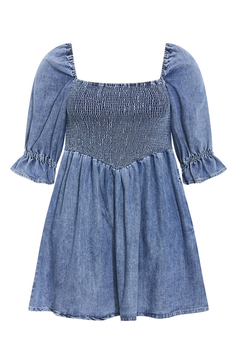 City Chic Kaitlyn Smocked Denim Minidress, Alternate, color, Light Wash