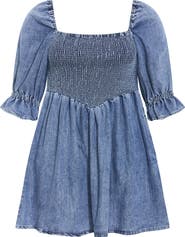 City Chic Kaitlyn Smocked Denim Minidress