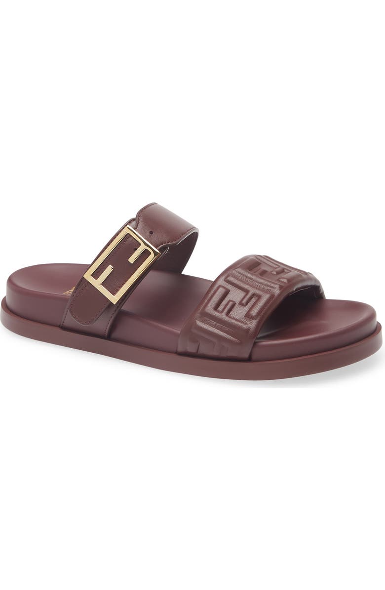 Fendi Feel FF Double Band Sandal, Main, color, Burgundy