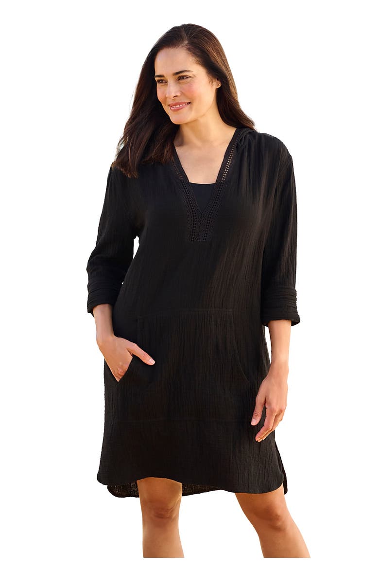Embroidered Cotton Gauze Cover Up, Main, color, BLACK