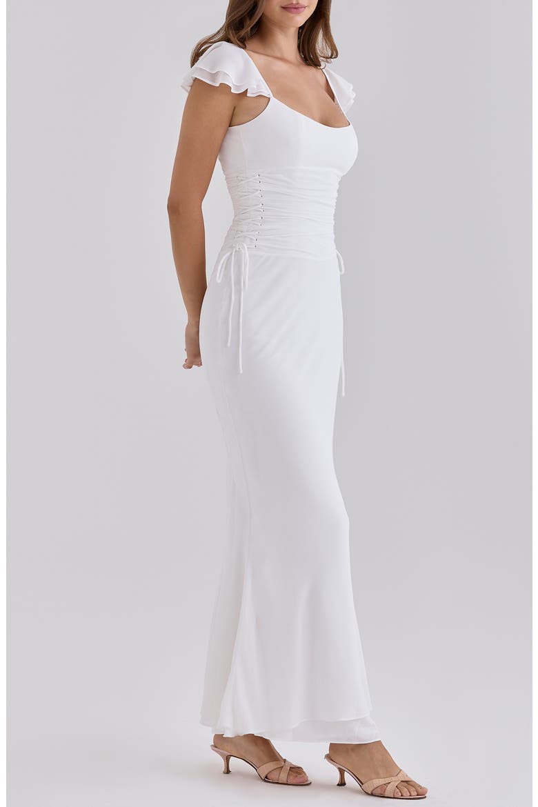 Flutter Sleeve Lace Up Gown, Alternate, color, WHITE