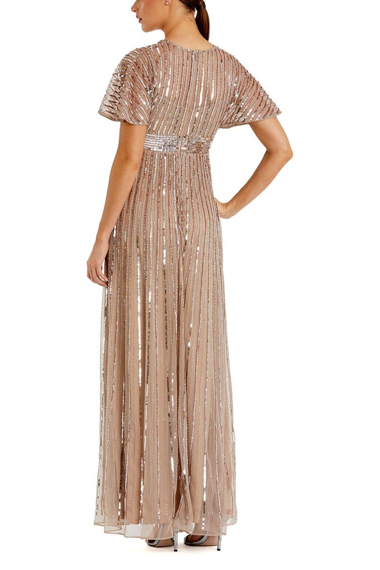 Women's Embellished Mesh V Neck Short Sleeve Gown, Alternate, color, Taupe